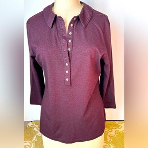 Lizzie Driver Sports Pullover Top in Eggplant w 3/4 Length Sleeves